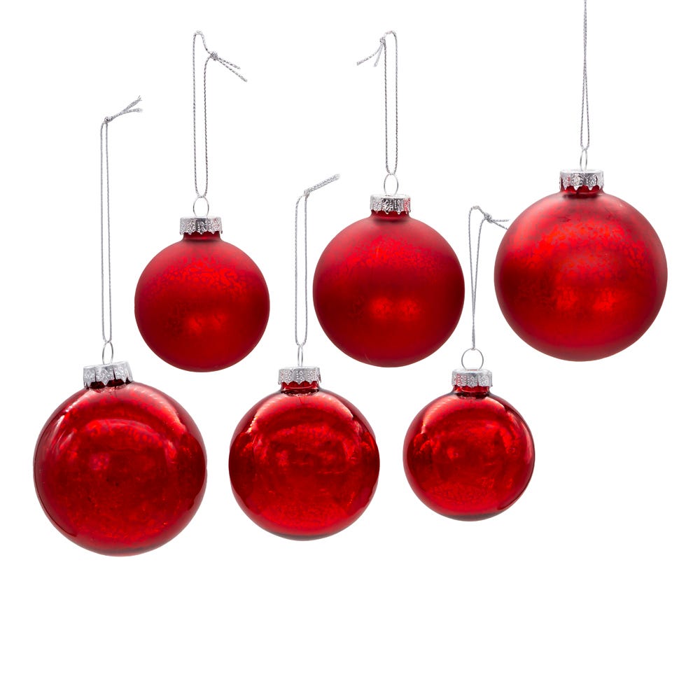 Kurt Adler 60-80 MM Glass Shiny and Matte Red Mercury Ball Ornaments, 20-Piece Set